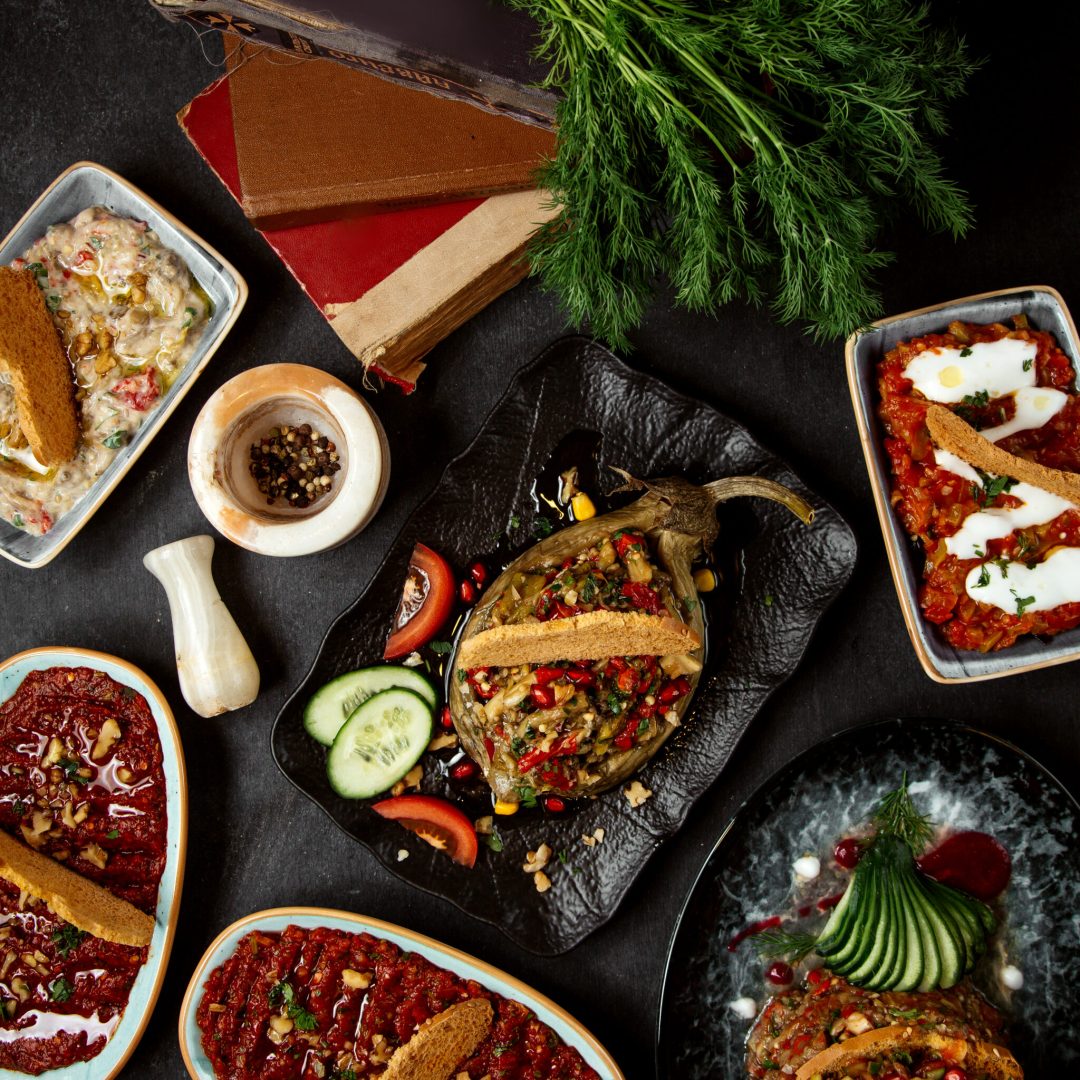 various salads made from mashed vegetables